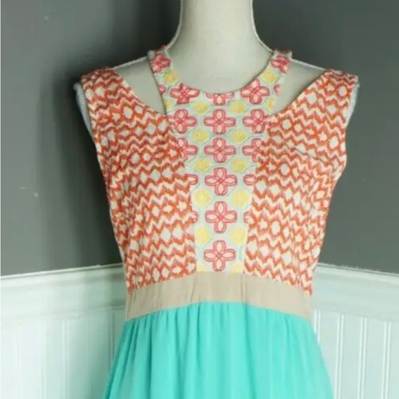 Flying Tomato chevron teal and coral maxi dress size M - Picture 3 of 9